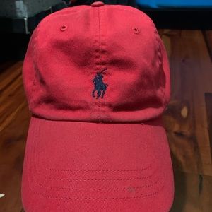 Polo Ralph Lauren Pony Men’s Strapback Cotton Red Hat Cap w/ Navy Blue Logo